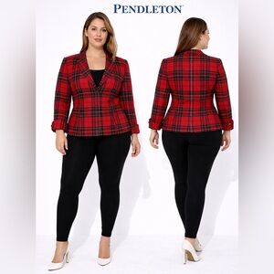 Vintage 90s Pendleton Red Black Plaid Blazer 100% Virgin Wool Tailored 14 Petite